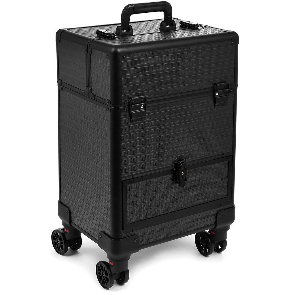 SEVICO Kosmetikkoffer Makeup Koffer Trolley Beauty Case Schminkkoffer Friseurkoffer Teleskop- und Tragegriff Samtfutter Trolley V5-BLACK
