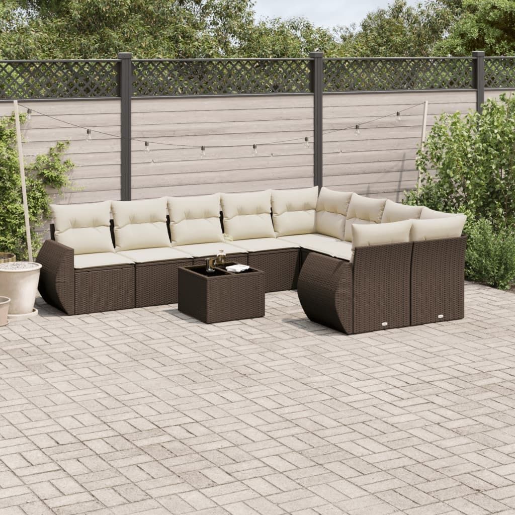 Maison Exclusive - 10-tlg. Garten-Sofagarnitur mit Kissen Braun Poly Rattan