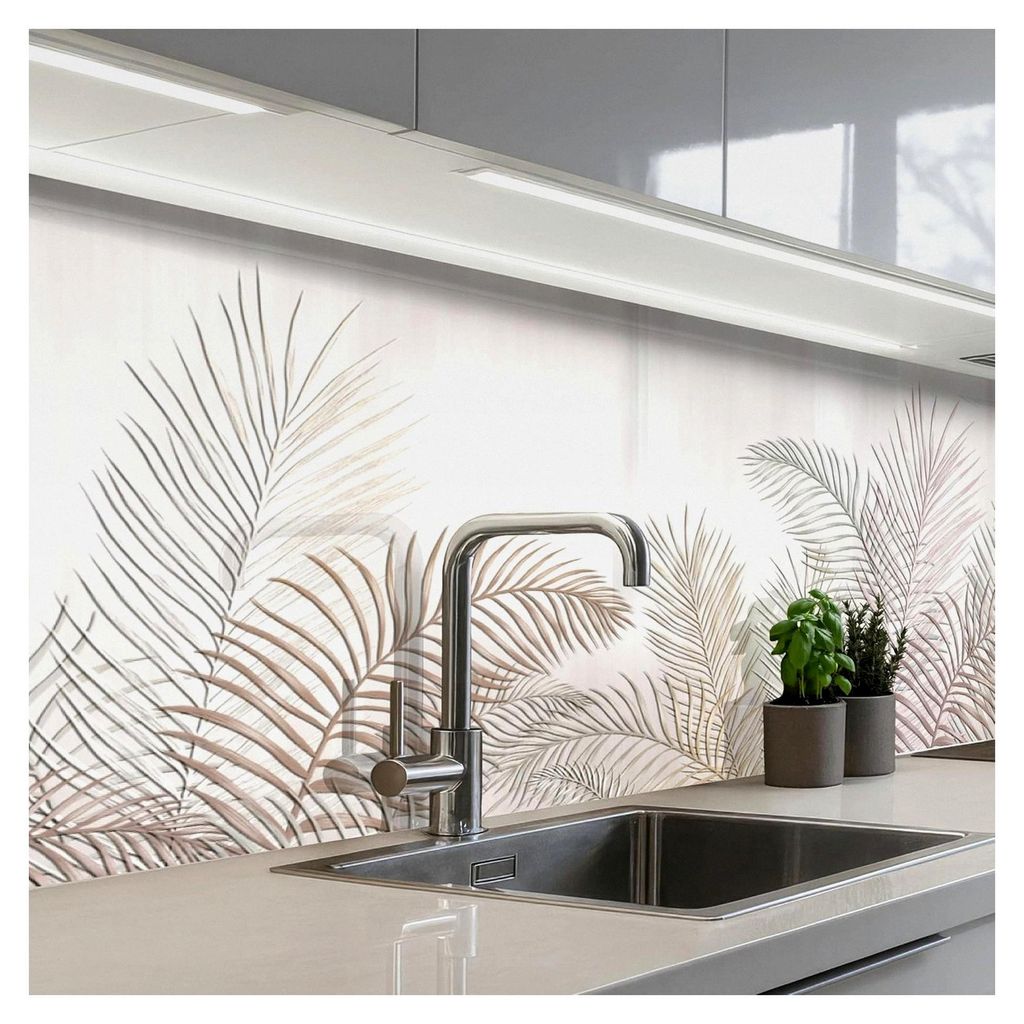 Küchenrückwand 80x250 cm Selbstklebend Spritzschutz Beige Botanisch Vintage