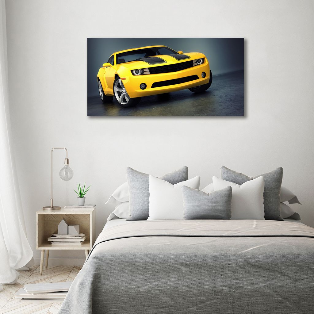 Tulup Glas-Bild -140x70- Wandkunst Dekorative Wand für Küche & Wohnzimmer - Fahrzeuge - Sportwagen - Gelb