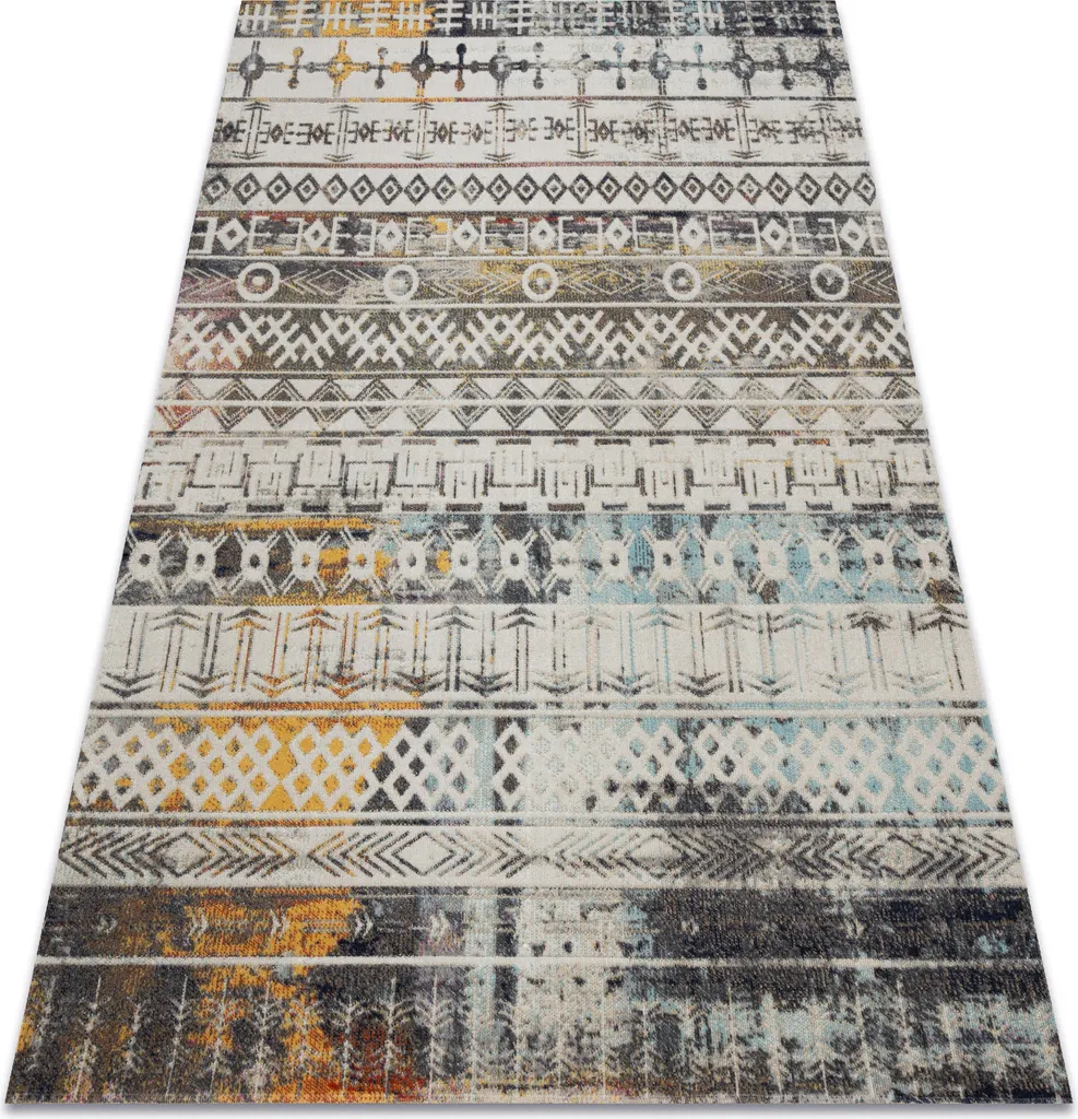 Tapis Moderne MUNDO E0591 Boho Ethnique Beige Multicolore 80x250 cm
