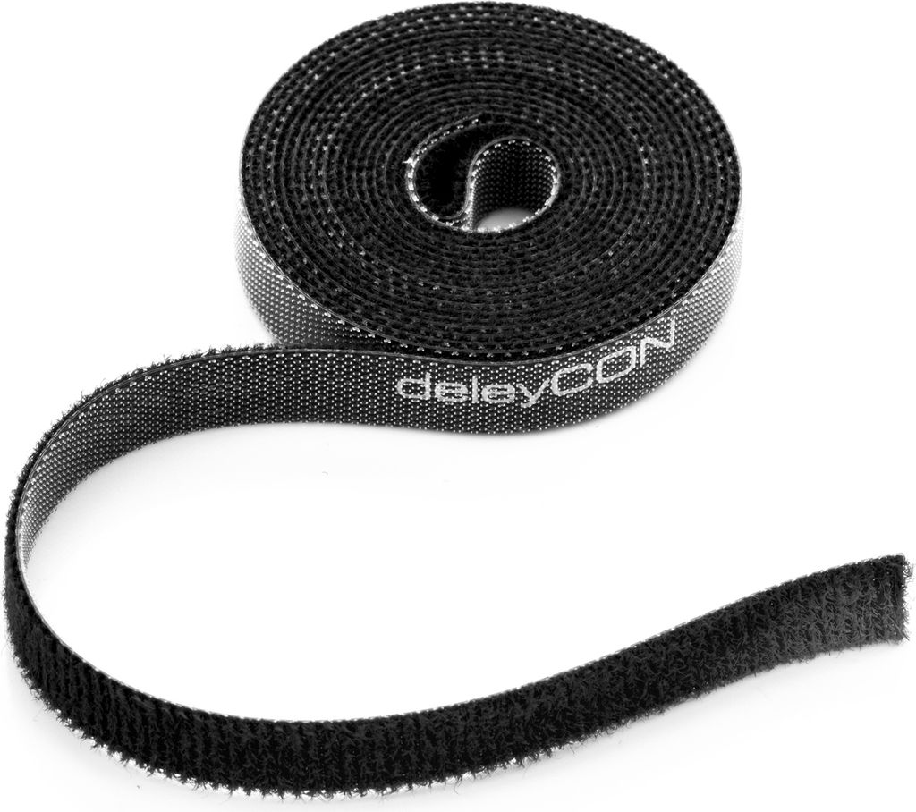 deleyCON 2m Kabelbinder Klettband Klettbandrolle 10mm Breit Kabelmanagement Kabelorganizer Klettkabelbinder Klettverschluss zuschneidbar Schwarz