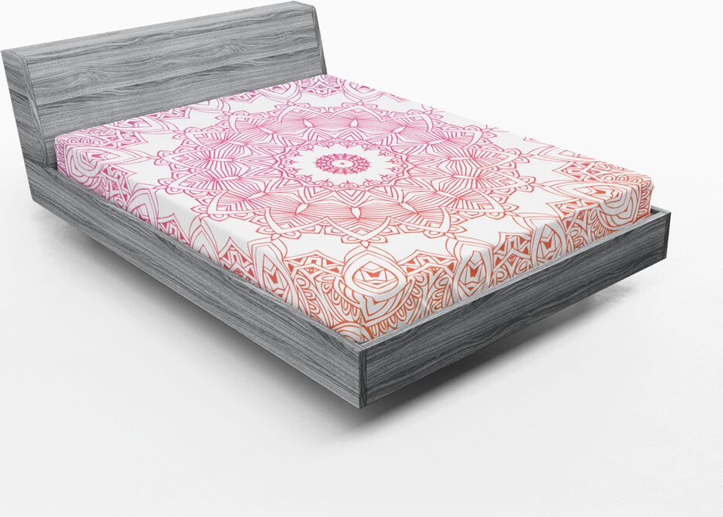 ABAKUHAUS Mandala Spannbetttuch, Skizze Art Blumen Mandala Entwurf Ombre Effekt Asiatisch Geometrisch Elemente, 90 x 200 cm, Orange Weiß Rosa