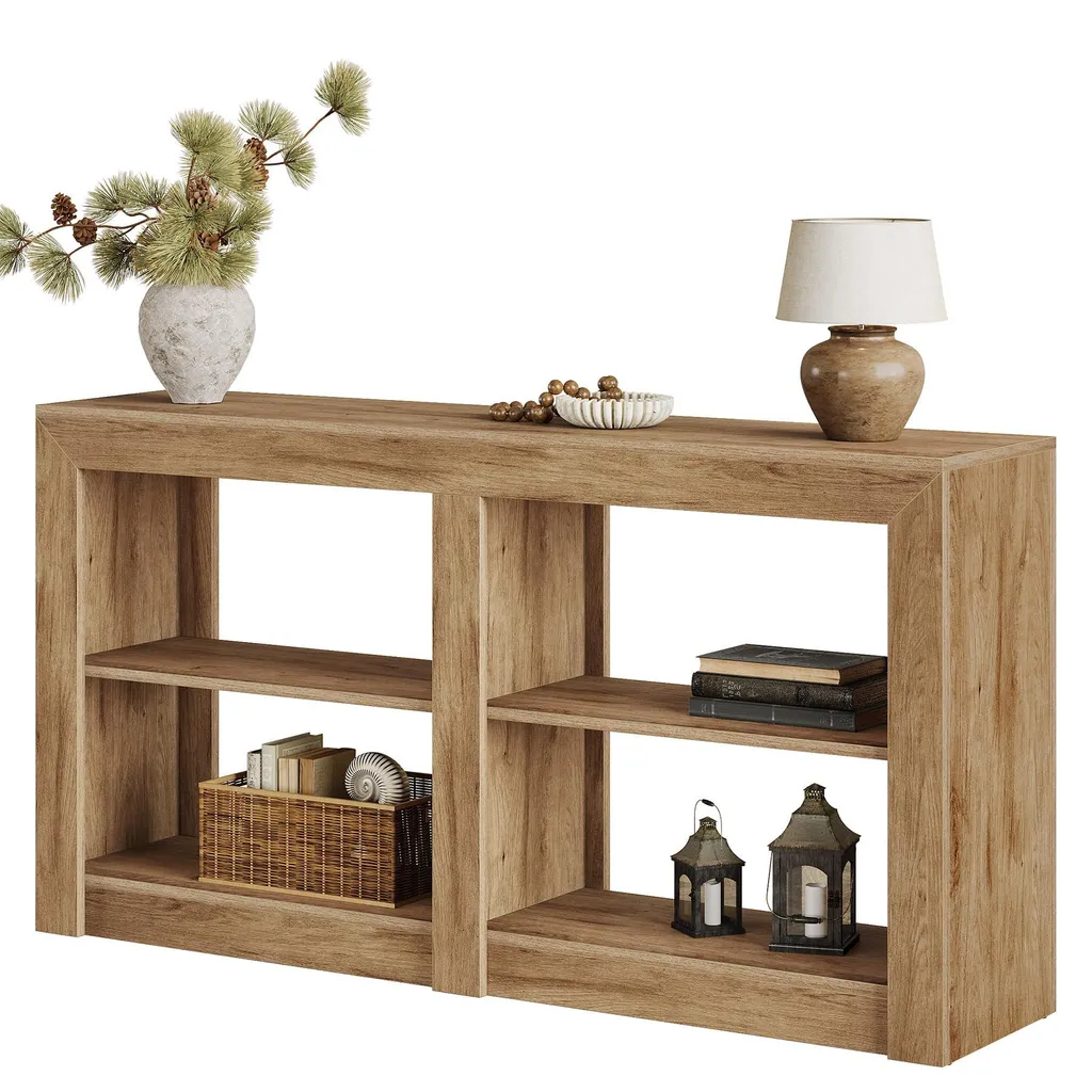 Console Longue 150cm Chêne Rustique, Structure Stable Derrière Canapé
