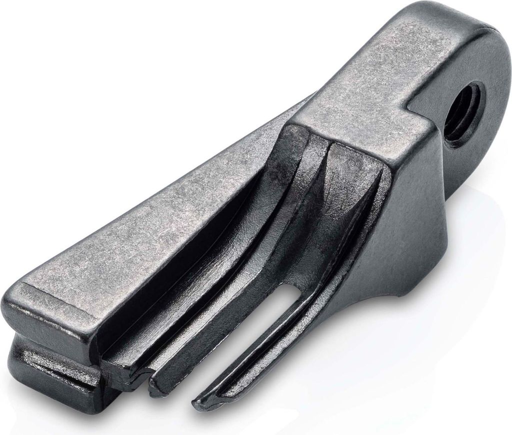 A close-up studio shot of a metal spare part for a tool.