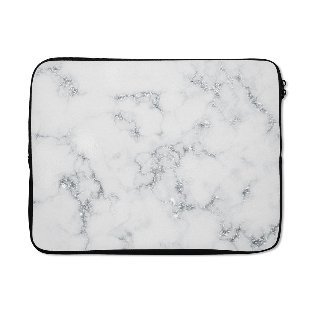 MuchoWow Laptop Hülle 15 Zoll Marmor - Weiß - Silber - Glitter - Marmoroptik - Chic Laptoptasche - Laptoptasche - Sleeve - Rundum-Schutz
