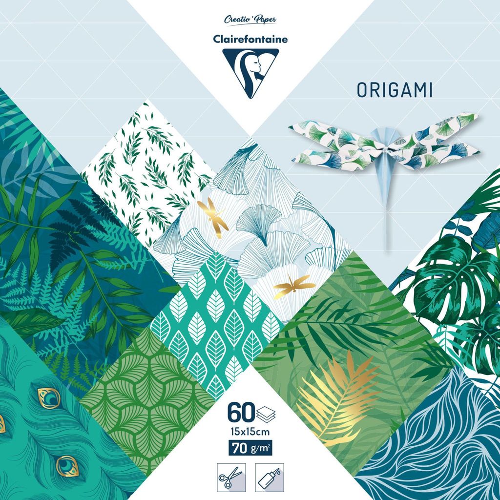 Clairefontaine 5x Origami, Packung 15x15 cm mit 60 Blatt Floraler Chic - 95354C