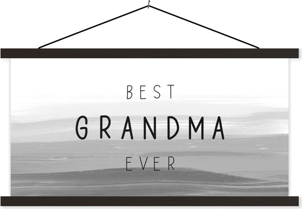 MuchoWow Textilposter Sprüche - Zitate Best Grandma Ever - Oma Geschenk - Muttertag - schwarz-weiß 90x45 cm mit schwarzem Rahmen - Klemmleisten