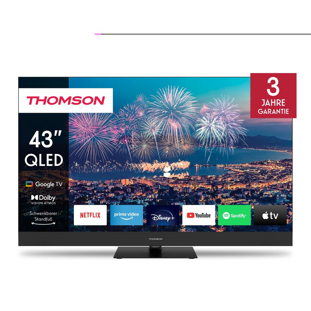Thomson 43 Zoll (109cm) QLED Plus Google Smart TV, Wi-Fi, Dolby Audio, Bluetooth 5.1, Triple-Tuner, HDMI, CI+, Panel - 43QG6C14