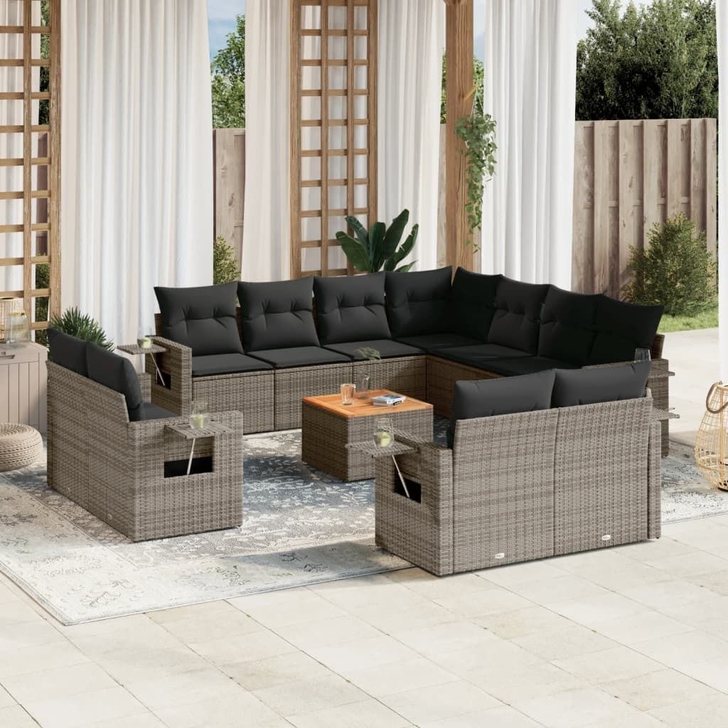 Maison Exclusive - 12-tlg. Garten-Sofagarnitur mit Kissen Grau Poly Rattan
