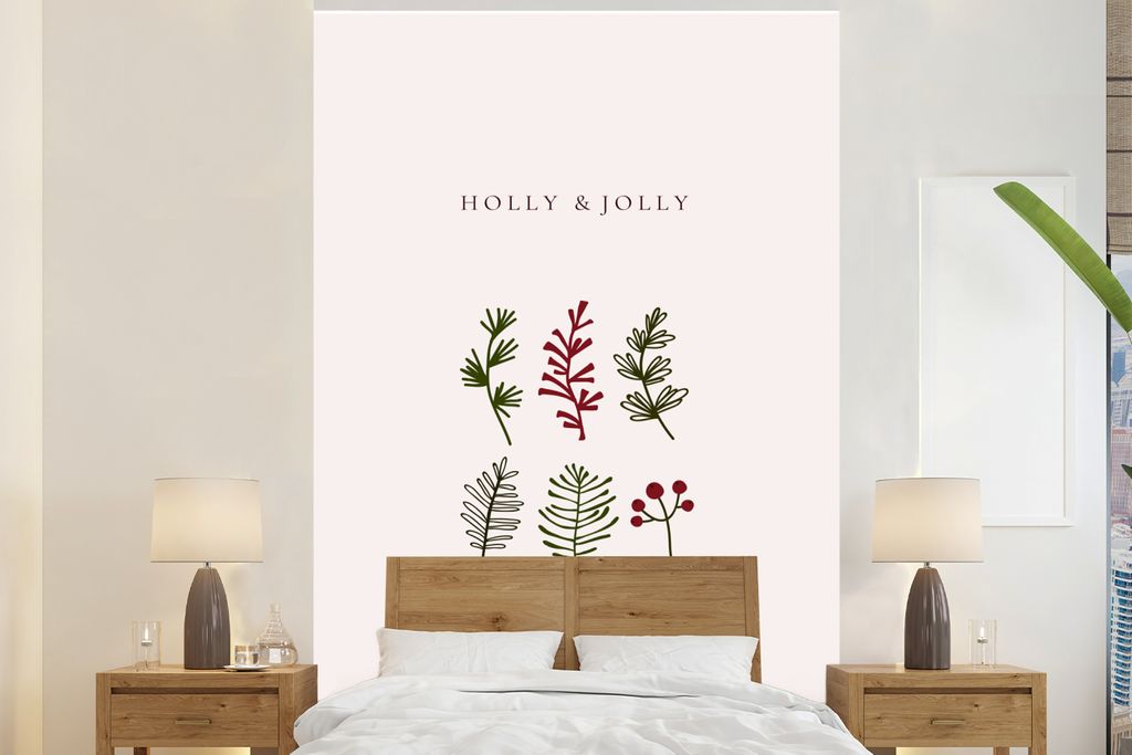 MuchoWow Fototapete für Wohnzimmer oder Schlafzimmer Wandtapete Vinyl Motivtapete Pflanzen - Weihnachten - Zitate - 180x280 cm - Wallpaper