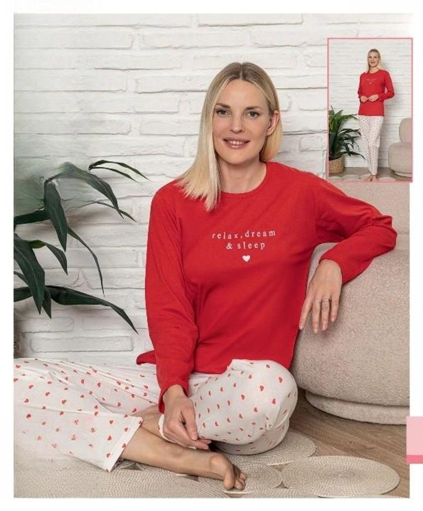 Damski szlafrok/piżama, czerwony, rozmiar XXL, długi, Zdjęcie produktu 