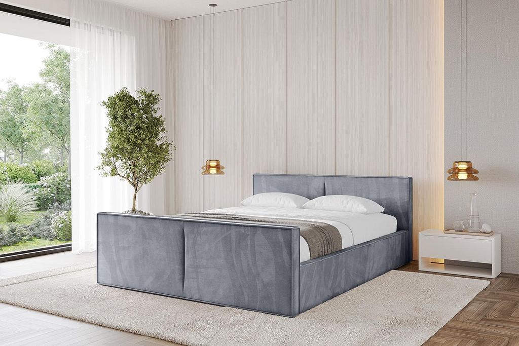 ALTDECOR Polsterbett mit Bettkasten - EMMI-Z-v1 - 200x200 Grau Casablanca - Bett mit Kopfteil und Fußteil, Boxbett ohne Matratze, Doppelbett mit S...
