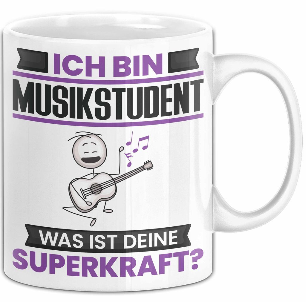 Musikstudent Tasse Geschenk für Musikstudent Geburtstag Lustiger Spruch Kaffee-Becher Was Ist Deine Superkraft (Weiß)