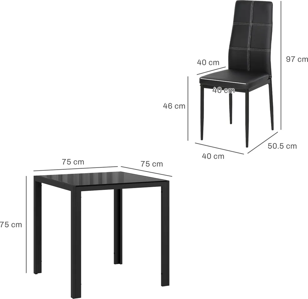 Table à manger 2 personnes HOMCOM ensemble moderne avec verre noir - 5