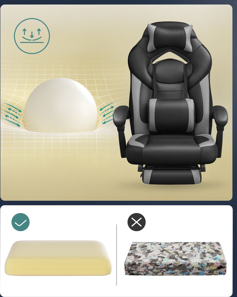 SONGMICS Gaming-Stuhl, Bürostuhl, höhenverstellbar, Grau Produktbild 6