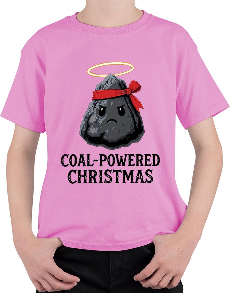 COAL POWERED CHRISTMAS lustig Kohle Weihnachten Geschenk Retro Uni Kinder T-Shirt, Pink, 128