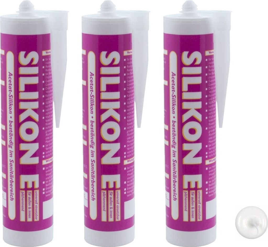 ARLI SET: 3x Silikon 310ml weiß Universal Sanitär Bad Produktbild 