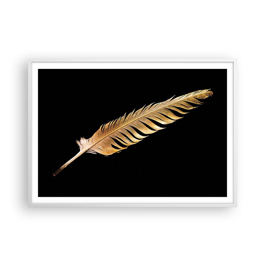 Gerahmtes Poster - Weißer Rahmen - Golden Feder Schwarz - 100x70 cm - Wand Bild - Wanddeko - Wandbilder - Kunstposter - Wandposter - Bilderrahmen ...