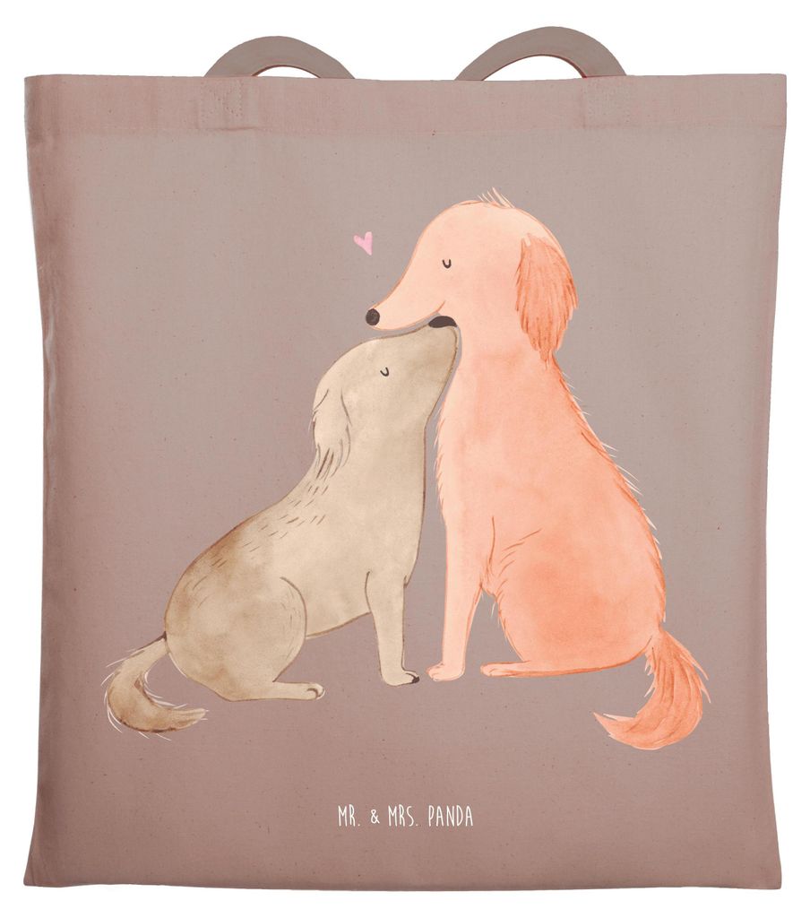 Mr. & Mrs. Panda Beutel Hunde Liebe - Braun Pastell - Geschenk, Tote Bag, Vertrauen, Laptoptasche, Sprüche, Schultasche, Hund, Shopping Tasche, He...