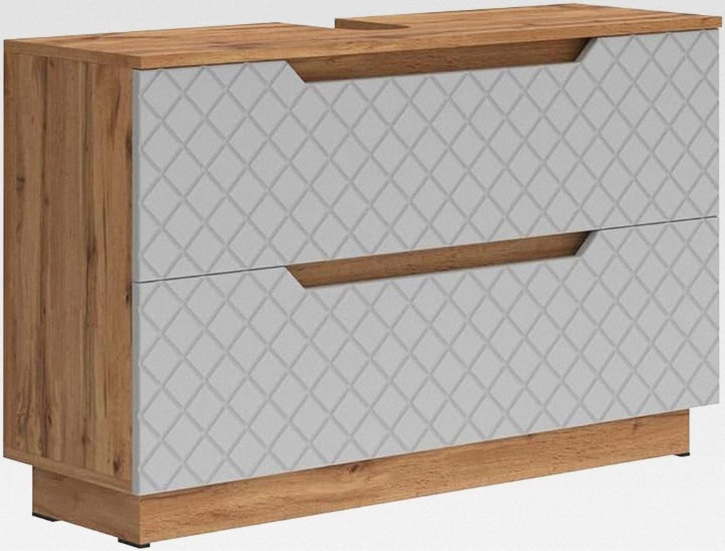 Waschbeckenunterschrank Lotta, Eiche/Grau mit Kachelstruktur, 99.4 x 62.5 cm mit 2 Schubladen