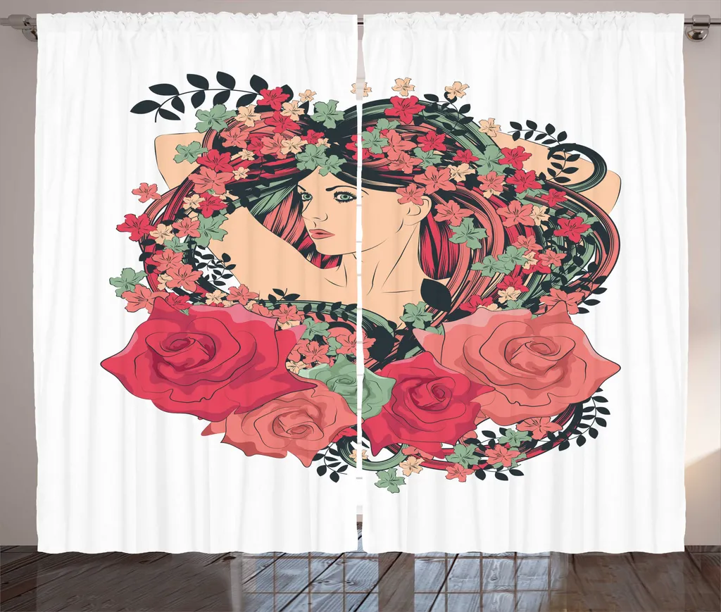 ABAKUHAUS Rideau fronces femme cheveux roses 280x225 cm rustique multicolore