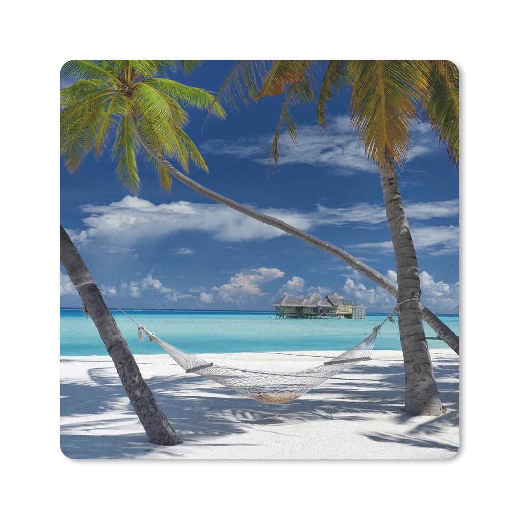 MuchoWow Mauspad Mousepad Strand - Sommer - Hängematte 30x30 cm - Mousepads - Maus Mat - Pad - Mausunterlage - Gaming
