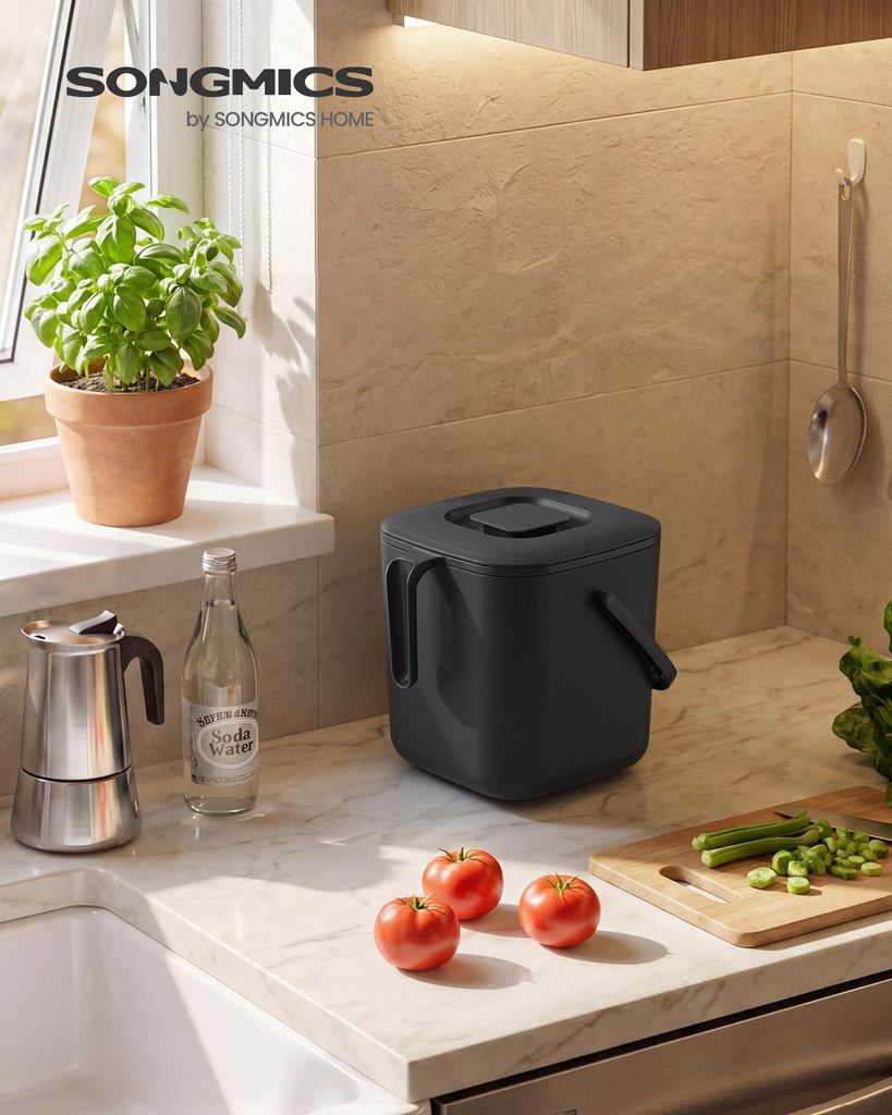 SONGMICS Geruchsdichter Komposteimer mit Abtropfkorb, 4 L Produktbild 