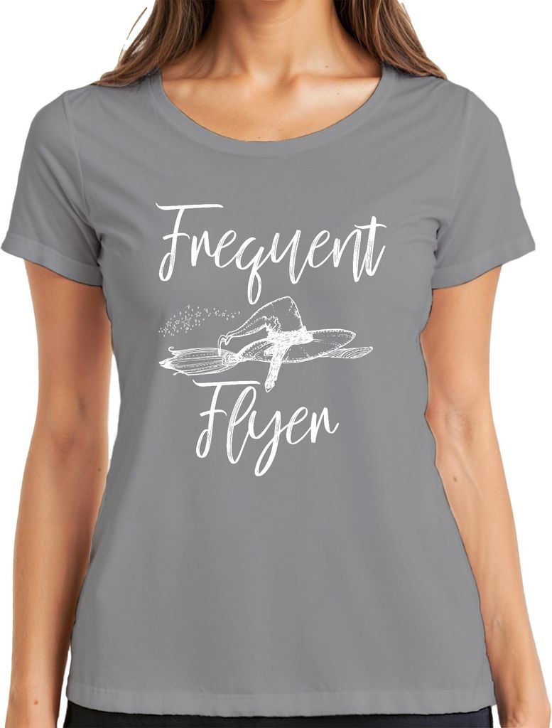 Frequent Flygen Hexe Hexenhut Hexenbesen Sternenstaub Magisch Damen T-Shirt, Grau, S