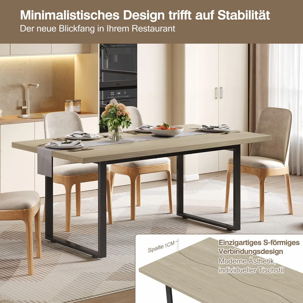 Table bois robuste et métal 160 cm résistante à l'eau et aux rayures