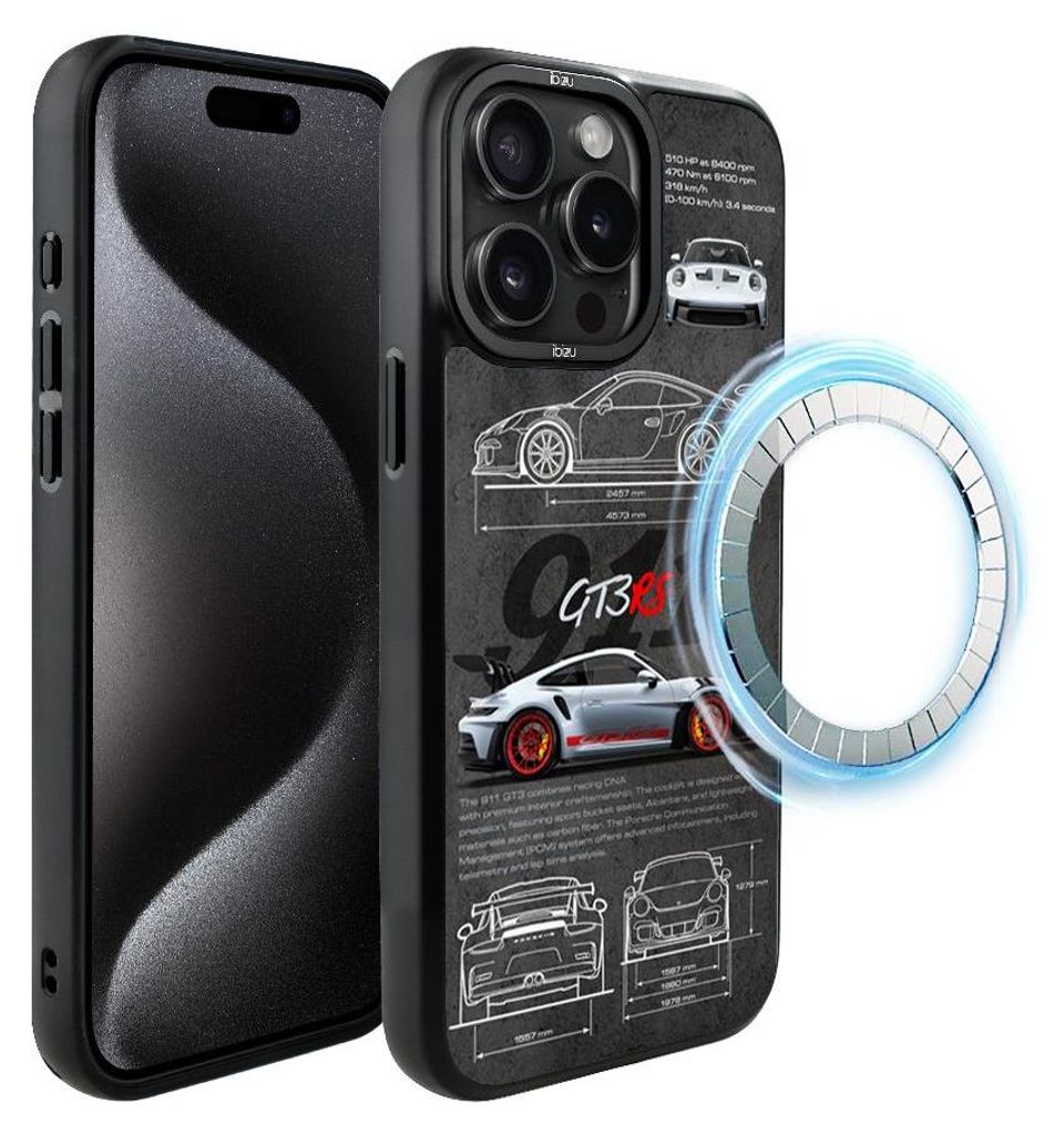 Schutzhülle für das iPhone 15 Pro Max, MagSafe-kompatibel, mattschwarze Seiten, Modell 911 GT3 RS