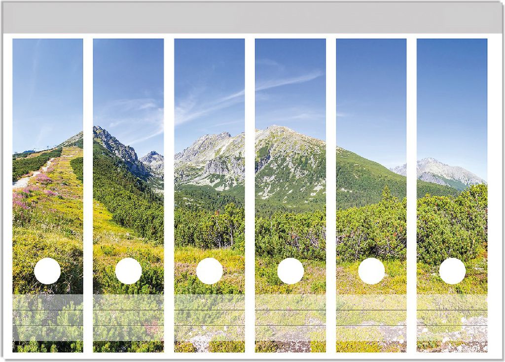 Wallario Ordnerrücken Sticker, selbstklebend für breite Ordner, 6 Stück, Motiv Berggipfel in der Tatra