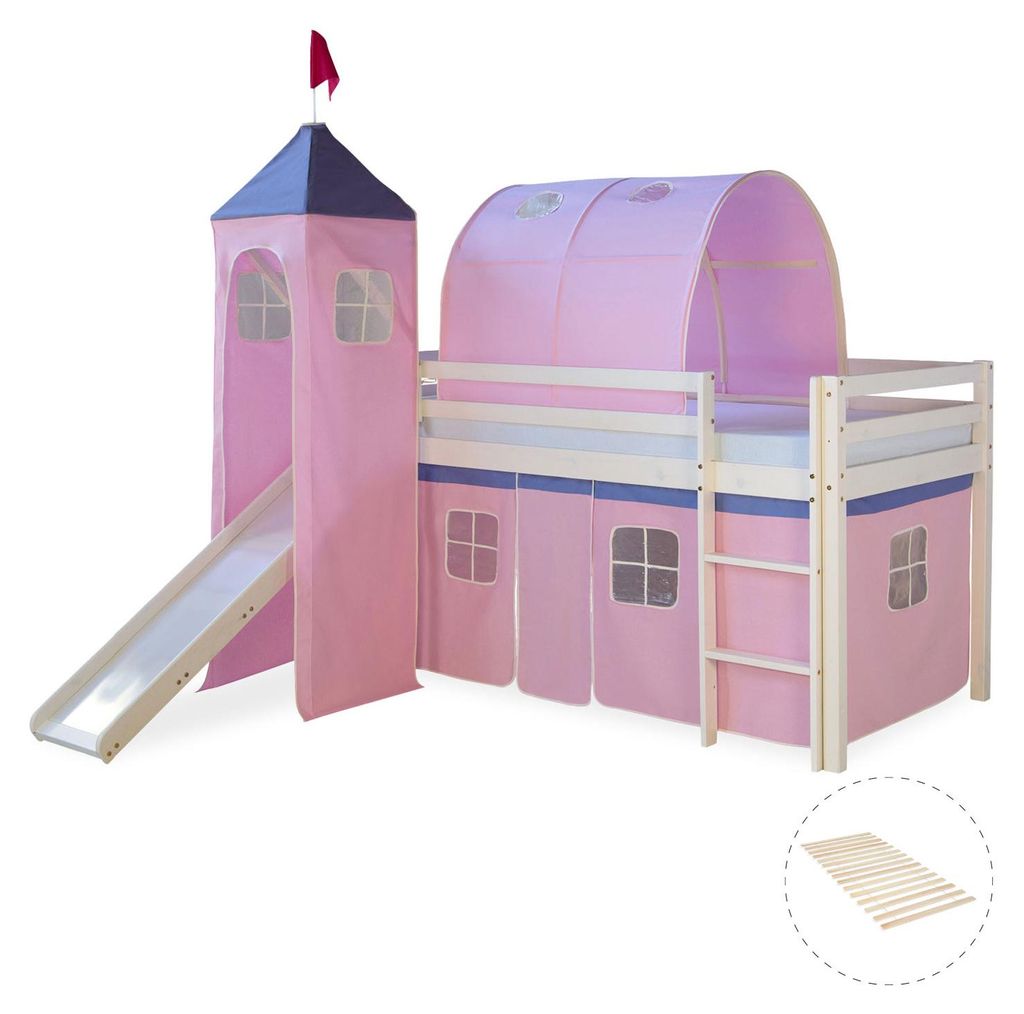 Lits superposé 90x200 cm avec Tour Tunnel Toboggan Sommier Image du produit 