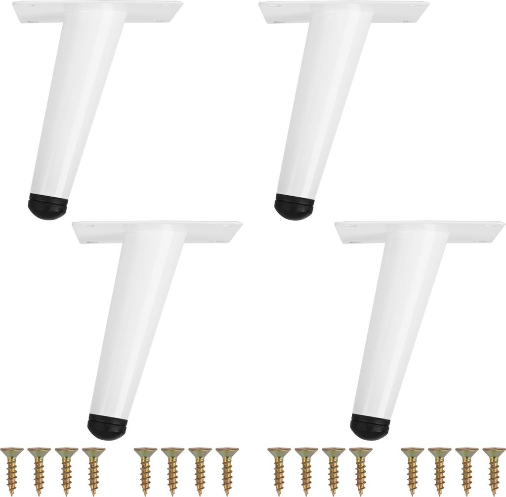 Belle Vous 4er-Pack Schräger Möbelfüße Weiß aus Metall - Möbelfüße 10 cm - Rutschfeste, Konische Möbelfüße Metall für Schrank, Sofa,