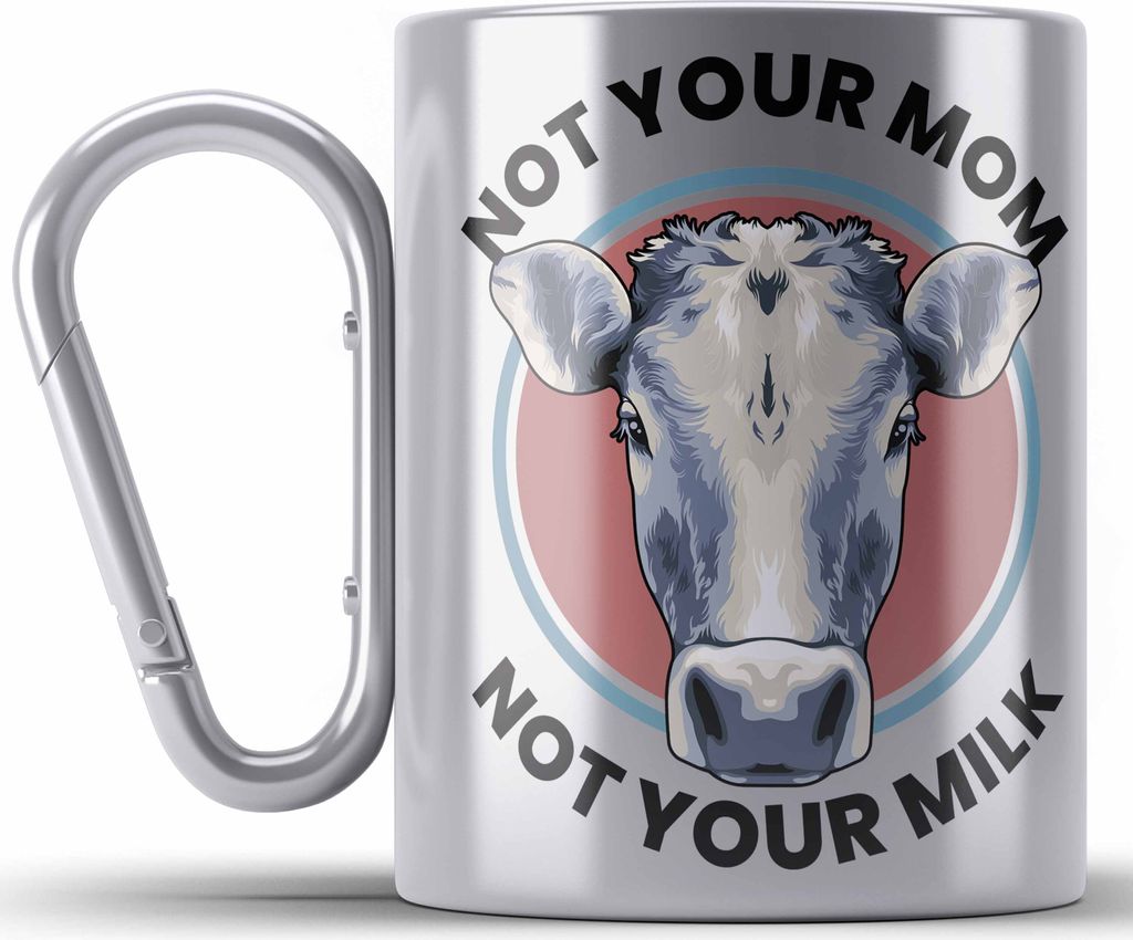 Trendation - Veganer Geschenk Lustige Edelstahl Tasse Karabiner Vegetarier Geschenkidee Edelstahl Tasse Karabiner Lustig für Geschenkset oder Gesc...