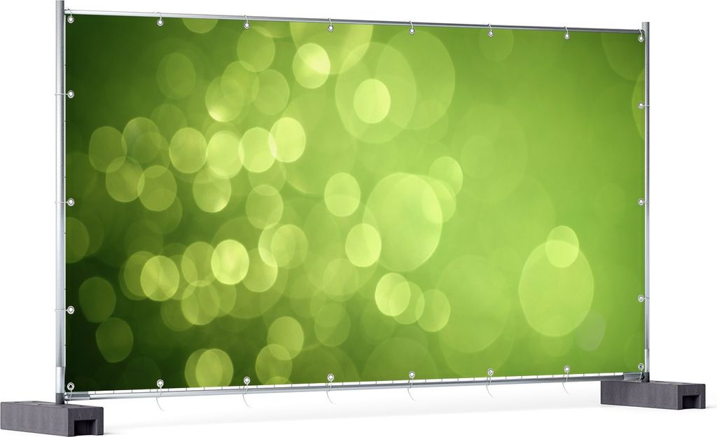 Wallario XXL Outdoor-Poster für Garten oder Balkon, Motiv Abstrakte grüne Kreise grüne Lichtpunkte, in ca. 340 x 173 cm