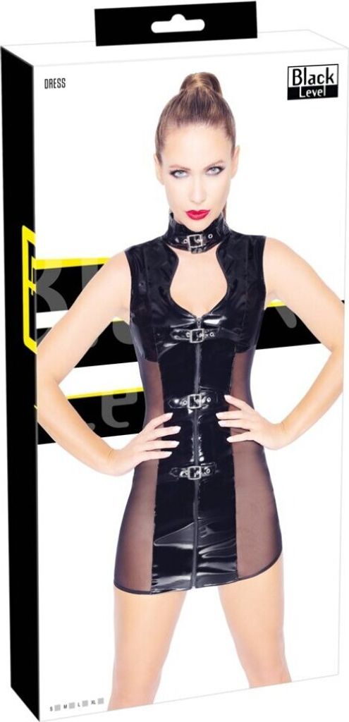 Black Level - Lackkleid - mit Netz und Schnallenhalsband