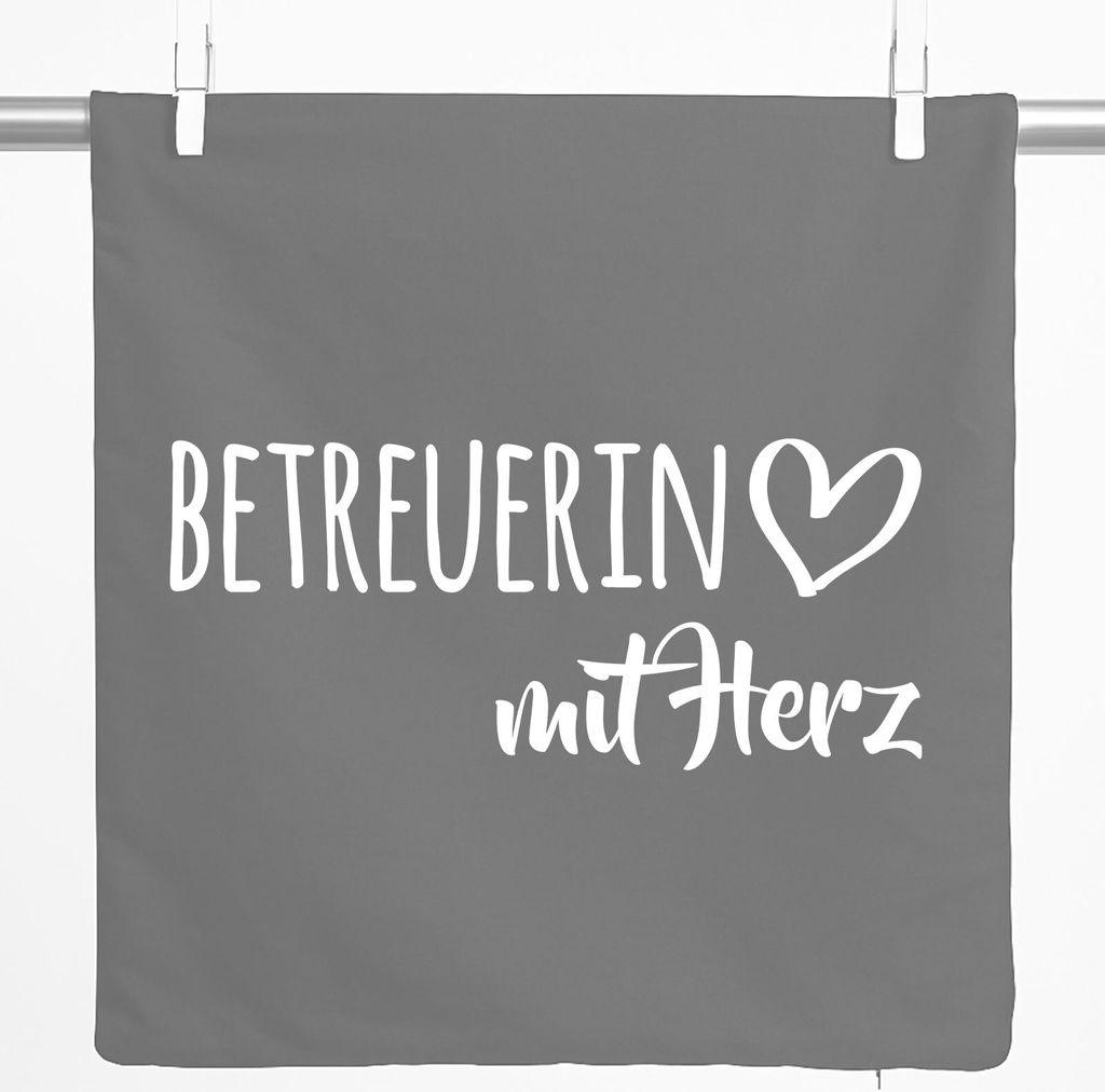 Huuraa Kissenbezug Betreuerin mit Herz 40x40cm Steel Grey Baumwolle Dekokissenbezug Geschenkidee