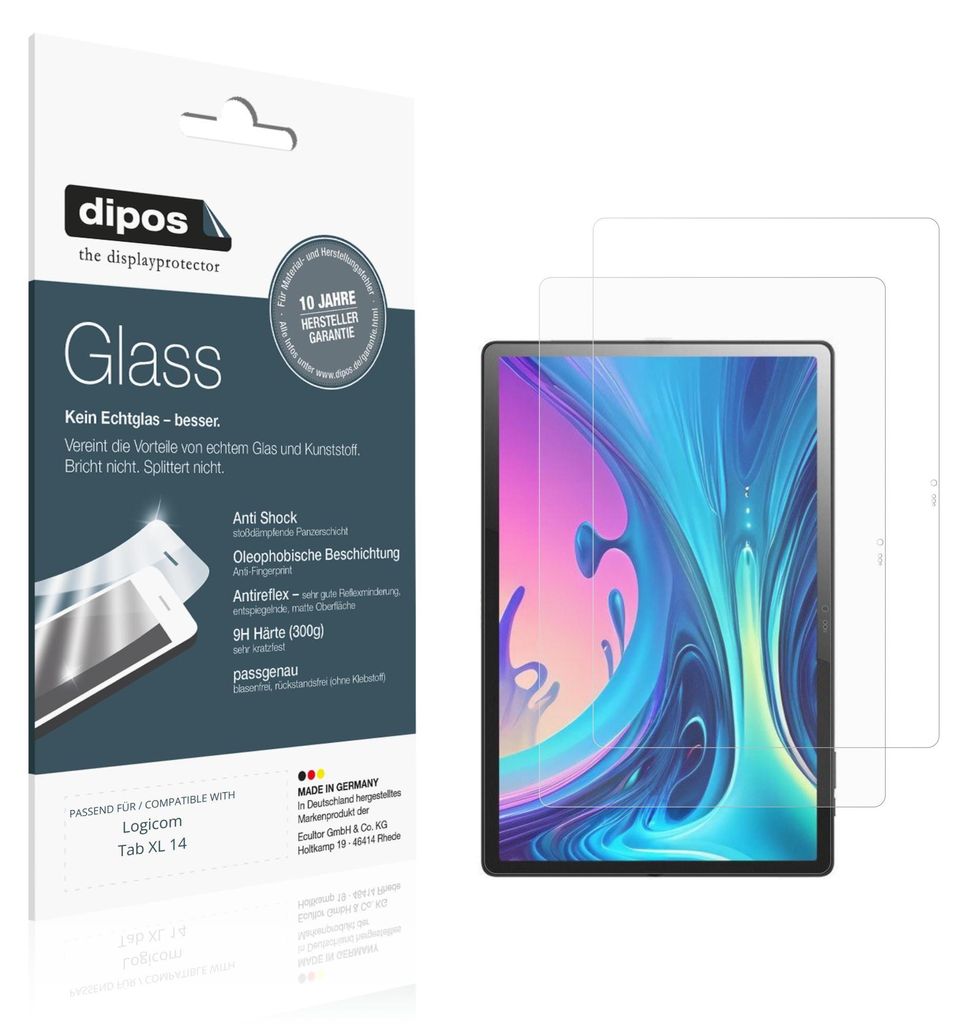 2x Schutzfolie für Logicom Tab XL 14 matt - Anti-Shock 9H Folie dipos Glass Kunststoffglas