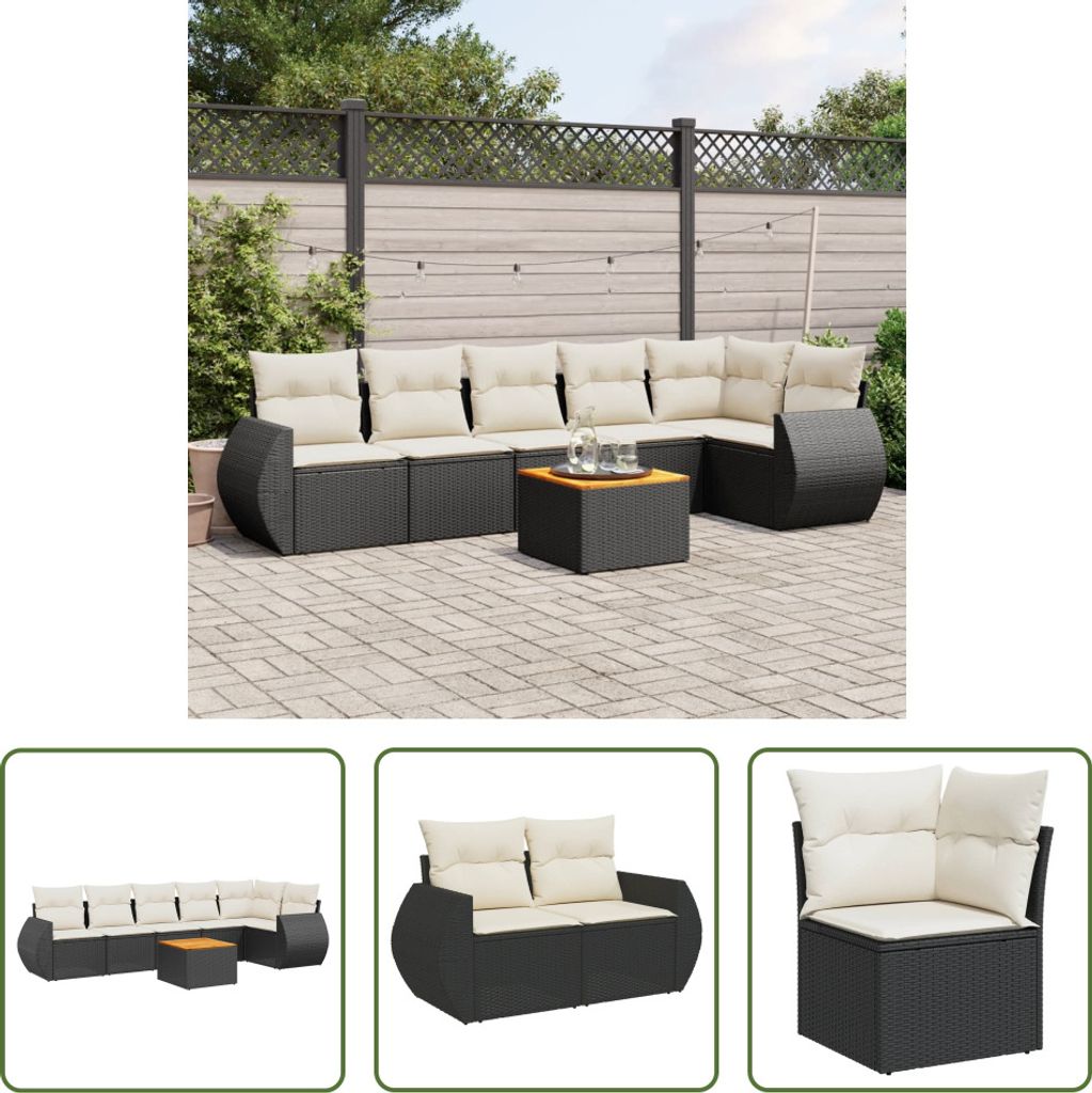 The Living Store 7-tlg. Garten-Sofagarnitur mit Kissen Schwarz Poly Rattan