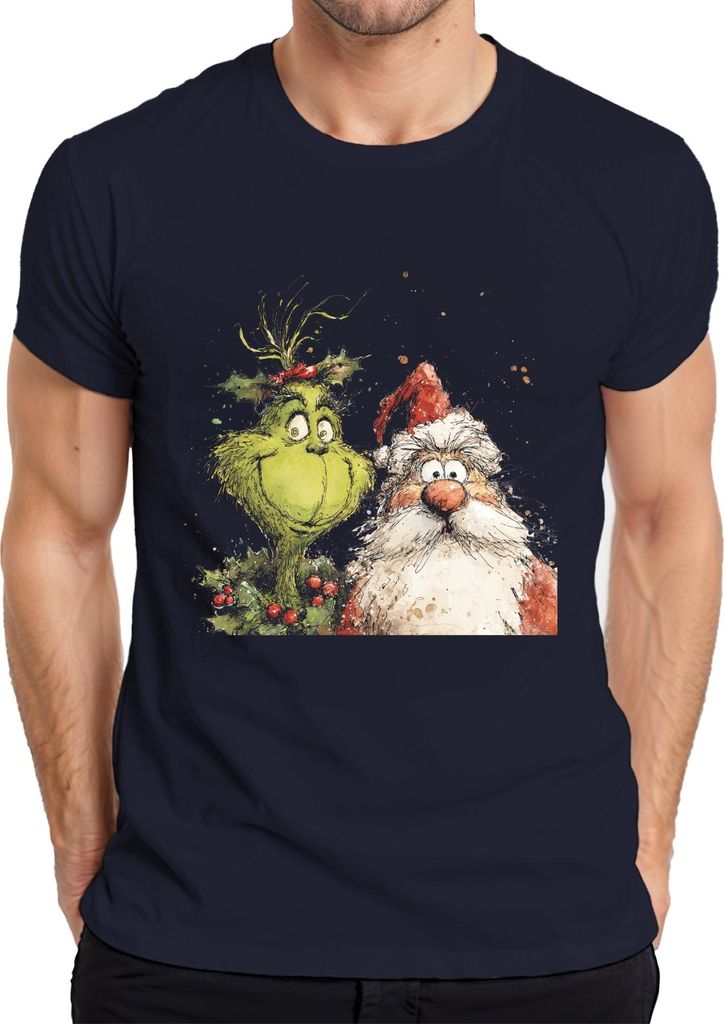 Grinch Weihnachtsmann lustig Weihnachten Geschenk Cartoon Retro Herren T-Shirt, Navy, M