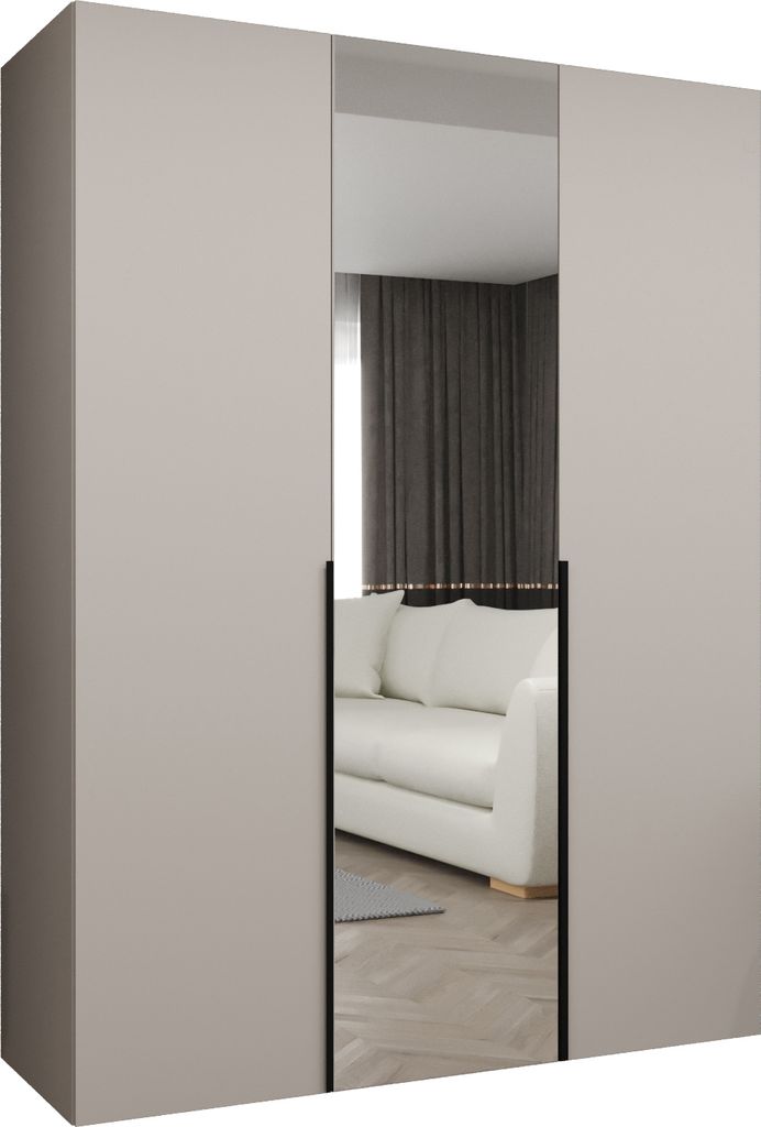 MEBLE KRYSPOL, Kleiderschrank Spiegel, 150x202x52, Kaschmir, Griff Schwarz