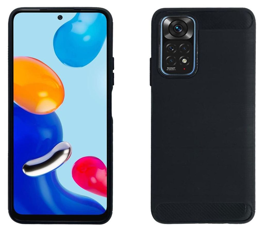 Silikon Hülle Carbon kompatibel mit XIAOMI REDMI NOTE 11 5G Case TPU Soft Handyhülle Cover Schutzhülle Schwarz