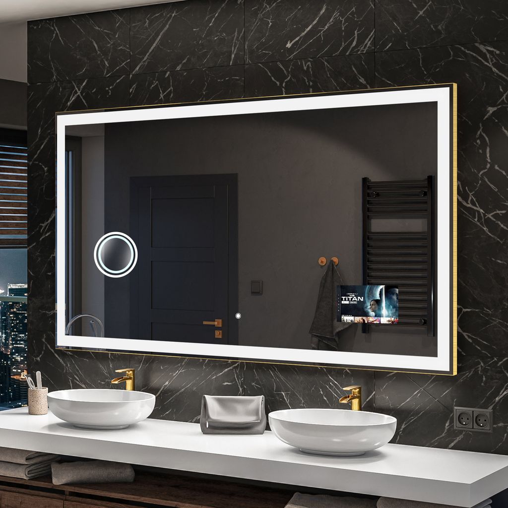 Artforma Badspiegel SMART 140x60 cm - mit LED Beleuchtung - LED Farbe Kaltweiß 7000K - Individuell Nach Maß - Beleuchtet Wandspiegel Lichtspiegel...