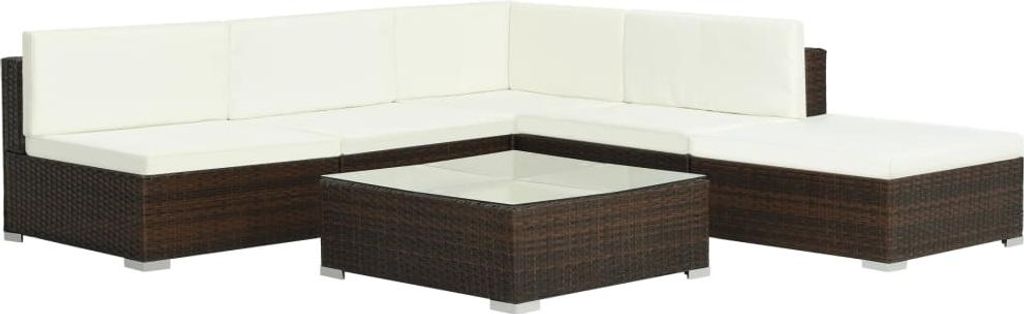 vidaXL 6-tlg. Garten-Lounge-Set mit Auflagen Poly Rattan Braun