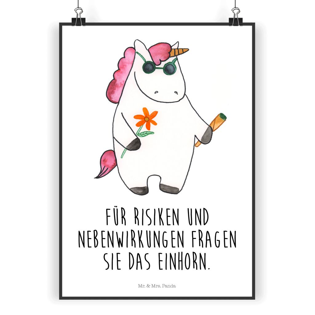 Mr. & Mrs. Panda Bild Einhorn Woodstock DIN A5 - Weiß - Geschenk, Unicorn, drucke, Joint, Wandbild, wanddeko, Alkohol, Party, Kunstdruck, Einhörn...