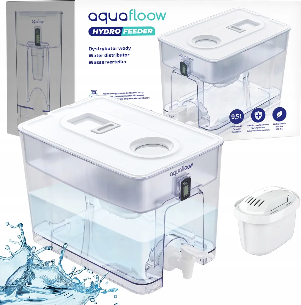Filtro acqua Aquafloow XXL 9,5L - Dispenser con Rubinetto Tutto-in-1
