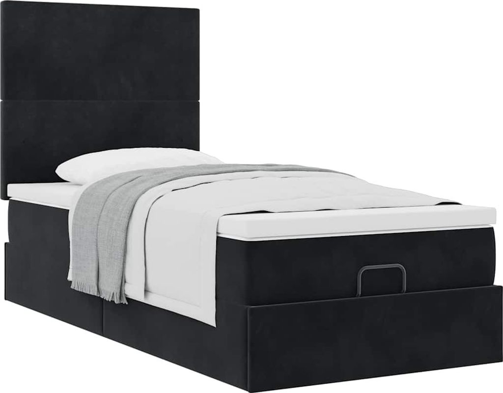 Ottoman-Bett mit Matratzen Schwarz 90x190 cm Samt