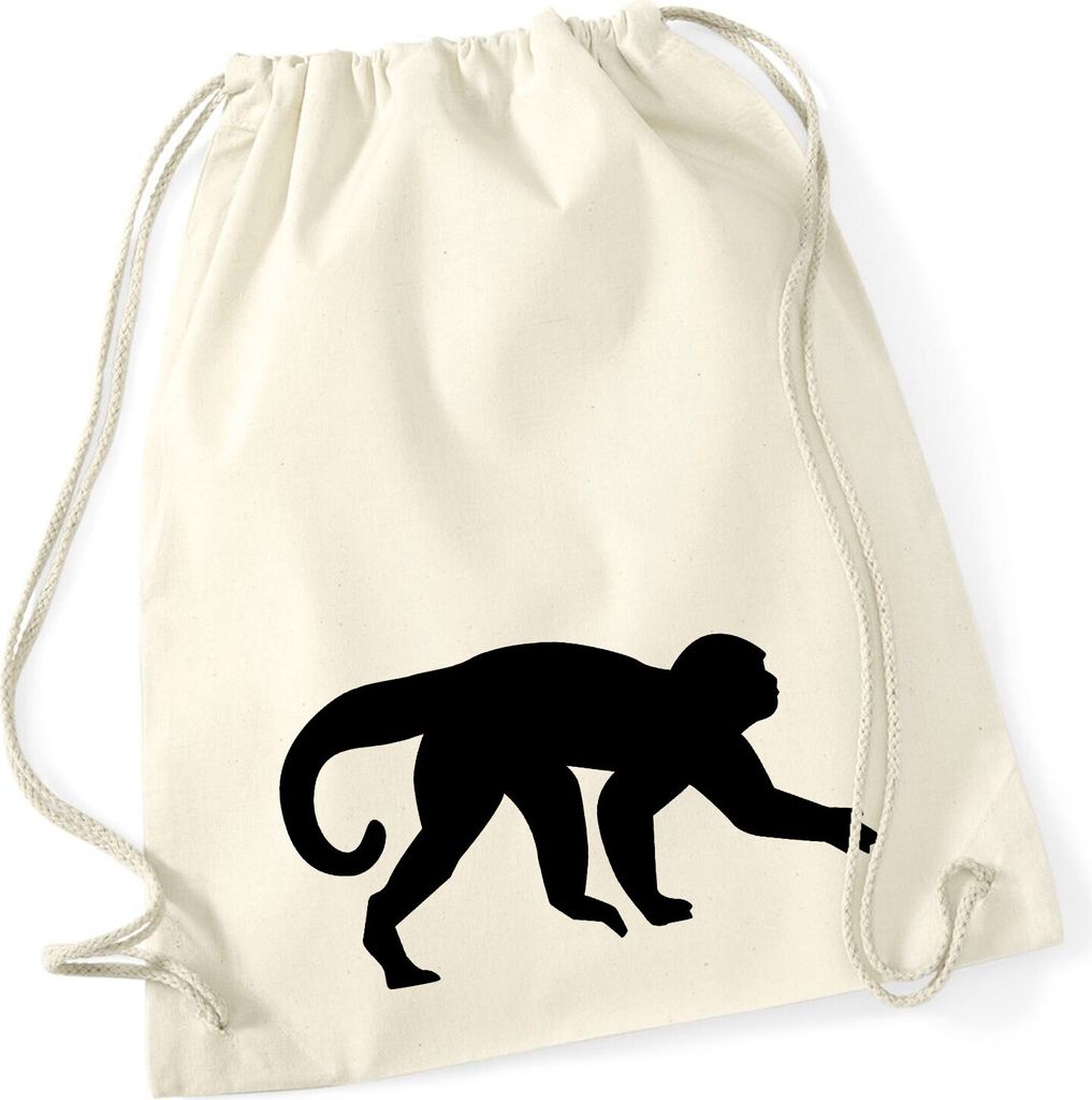 Huuraa Turnbeutel Affe Silhouette 12 Liter Natural Baumwolle Rucksack Geschenkidee