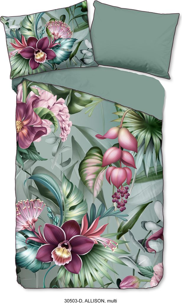 Descanso Bettwäsche mit einer biese und Blumen - 140x200 cm - 100% Bio Baumwolle